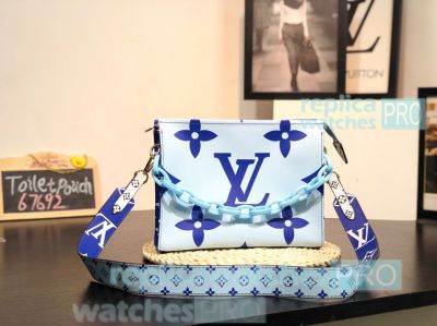 Grade Copy L---V Special Style Blue Leather Women‘s Handbag